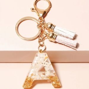 🆕 Letter A Keychain Charm Gold Glitter Pendant Tassel Key Ring for Handbags